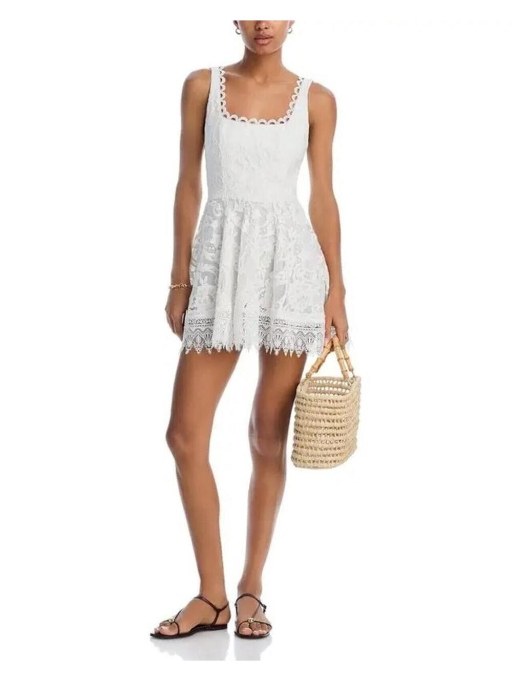 395$ Waimari Square Neck Havana Lace Mini Dress Women's Size L White - Picture 2 of 11
